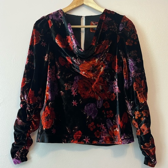 Anthropologie Maeve Velvet Burnout Floral Cowl Neck Top Whimsigoth Boho Black XS - Picture 1 of 6